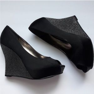 Nina Black Satin Wedges